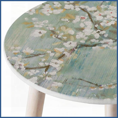 Set of 2 MDF Coffee Tables with Painted Cherry Blossom Tops - Nature-Inspired 3-Leg Design for Living Room/Bedroom