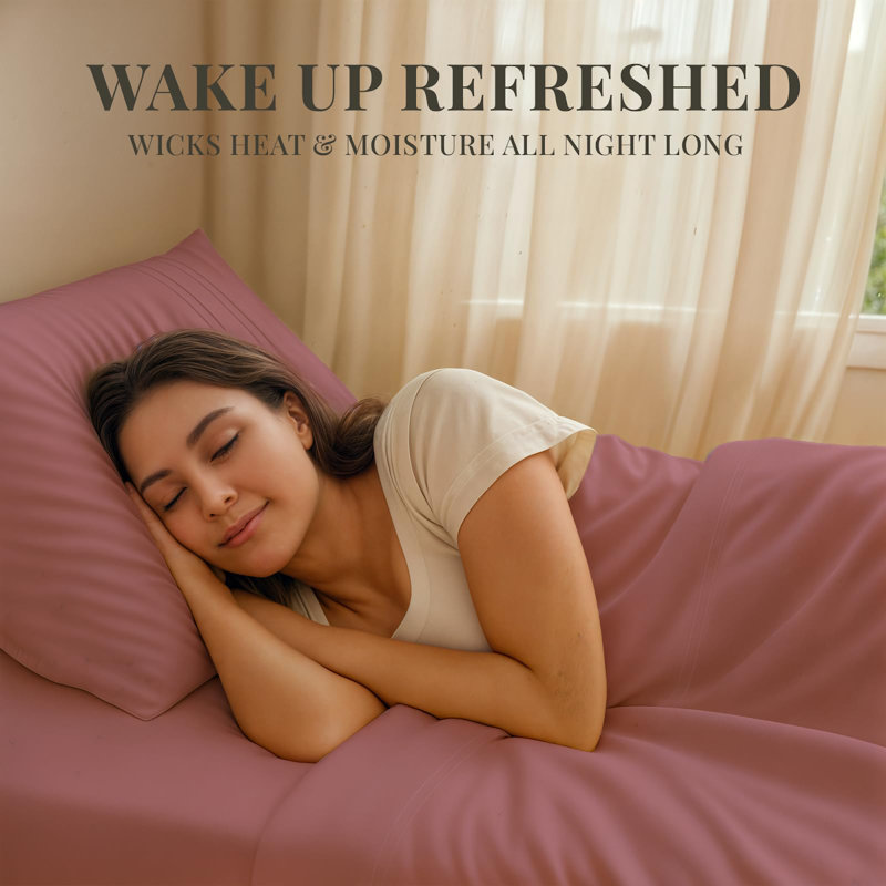 Premium Rayon From Bamboo Blend Sheet Set With Deep Pockets, Cooling and Breathable, Light Plum