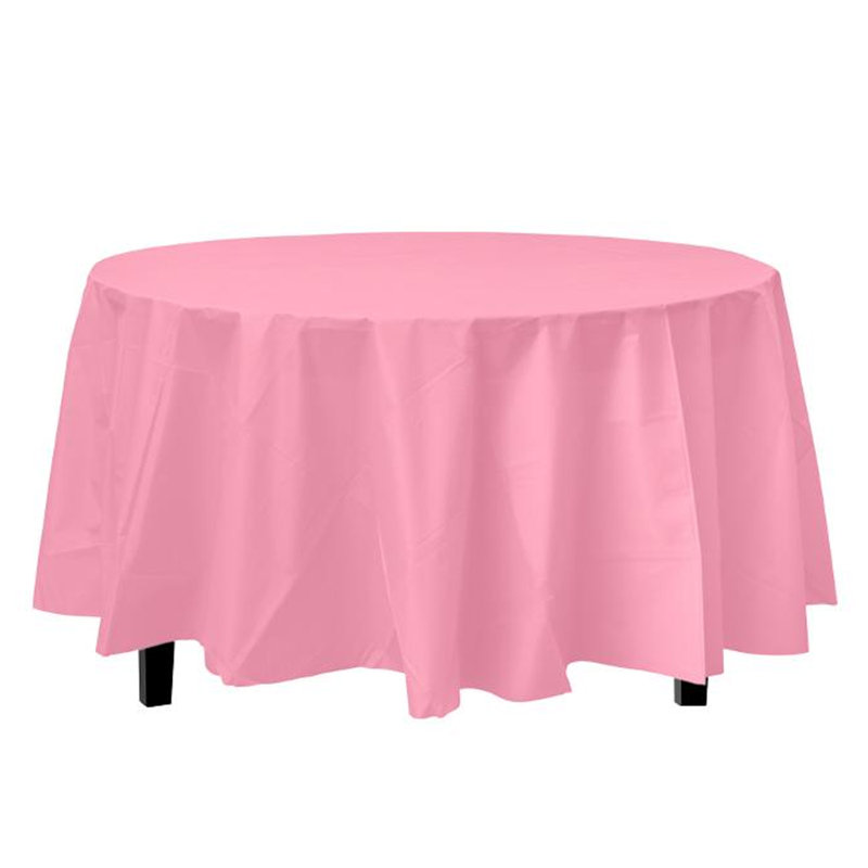Nicole Fantini Plastic Disposable Round Tablecloth 84", Pink, 8