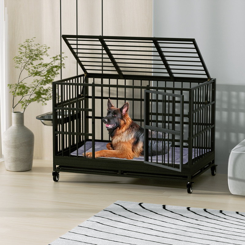 Extra Large Black Rolling Heavy Duty Dog Crate with Wheels