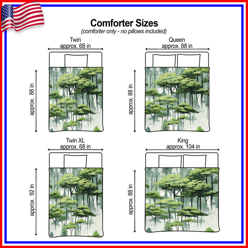 Édredon Lush Green Forest Illustration, Simple extra long