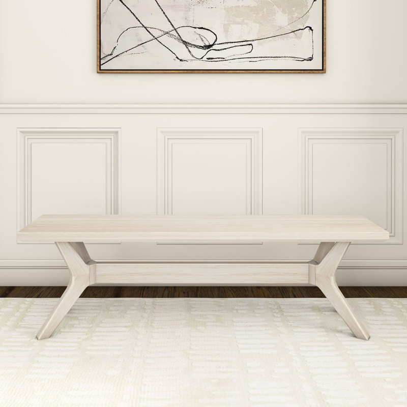 Muhsina Cross Leg Dining Room Bench (60in / 1520mm), White Sand Wirebrush