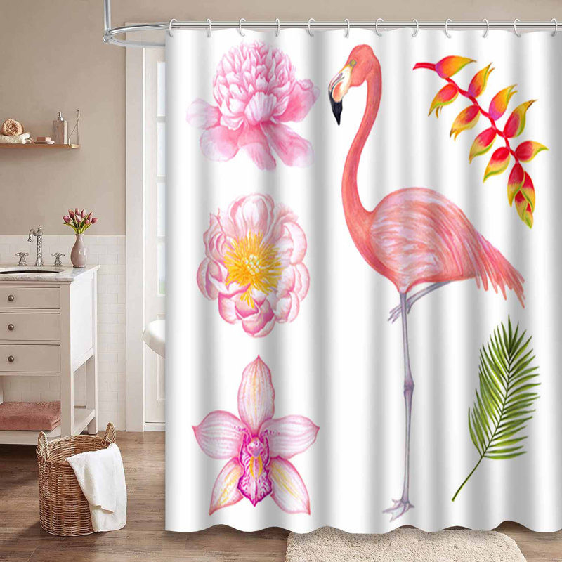 Rideau de douche imperméable aquarelle rose flamant rose avec 12 crochets, L 72 po x l 78 po