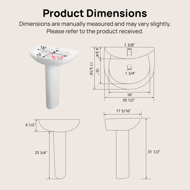 Liberty 31.5" Tall White U-Shaped Vitreous China Pedestal Bathroom Sink with Overflow