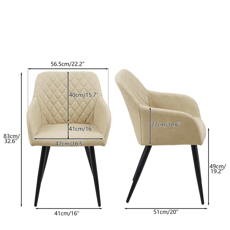 49cm H Upholstered Metal Armchair, Beige