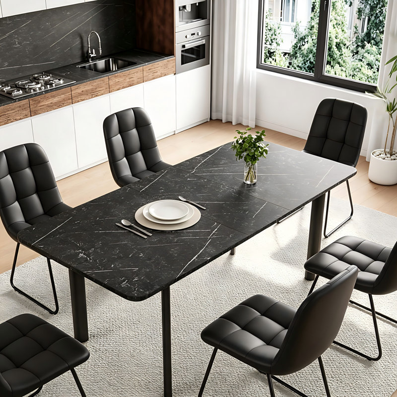 Ensemble de table à manger 7 pièces, 6 à 8 personnes avec 6 chaises modernes pour la cuisine et la salle à manger, Noir