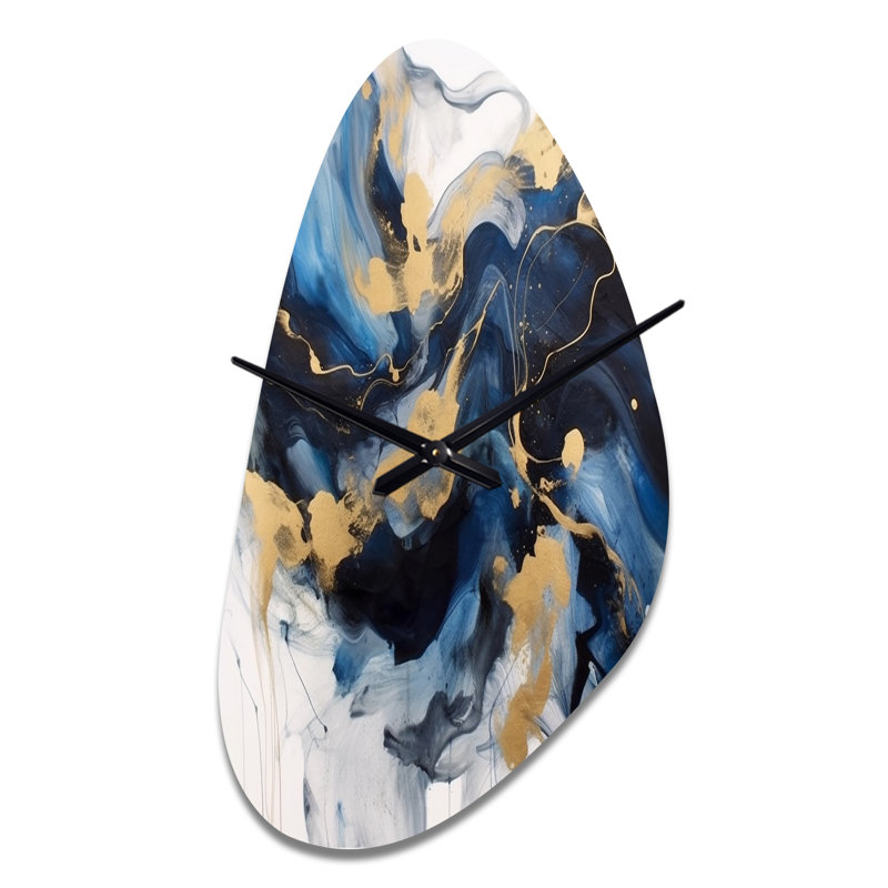 Horloge murale en métal bleu foncé et doré à motif irrégulier Fractals, Moyenne