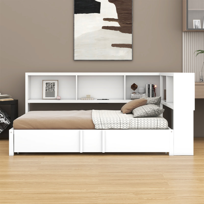 Metal Daybed With Trundle, Storage Cabinets And USB Ports, White
