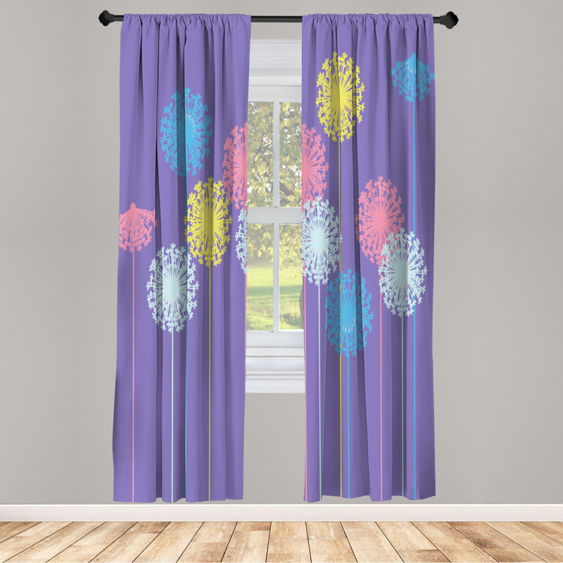 Microfiber Floral Semi-Sheer Rod Pocket Curtain Panels, 28" W x 63" L, Purple/Pink