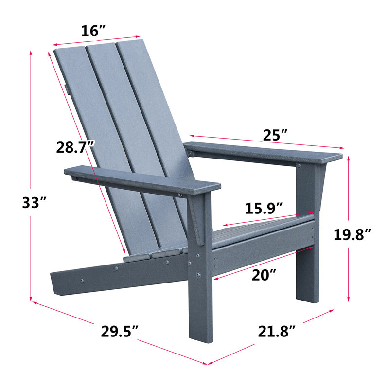 Alexies Adirondack Chair Lounger, Patio Chair HDPE Recliner Weather Resistant, Gray