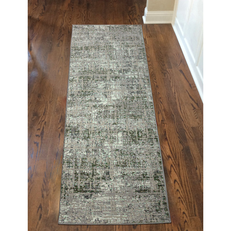 Tapis vert rayé Livigno 1241, Tapis de couloir 2 pi 2 po x 7 pi 7 po
