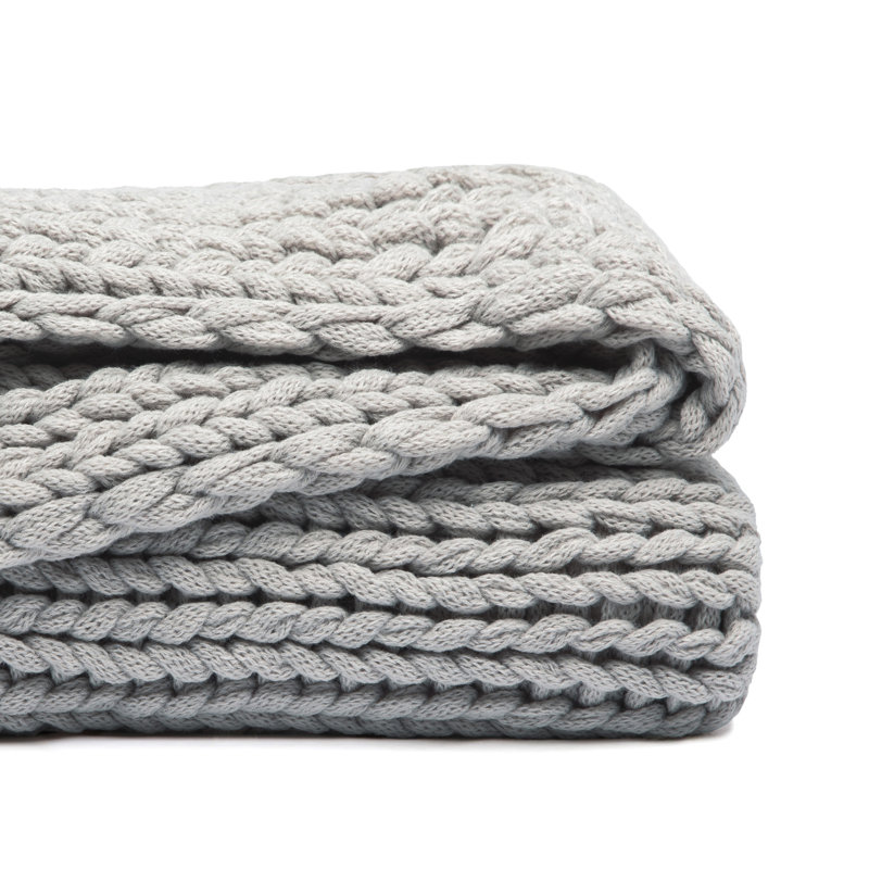 Jeté tricoté à la main Chunky, Gris clair