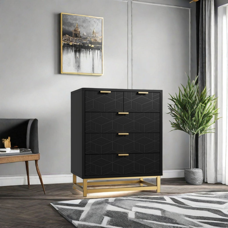 Commode 5 tiroirs pour chambre à coucher, Noir, noir, noir, noir