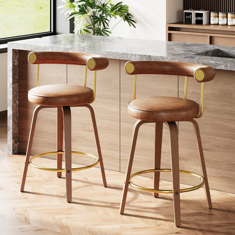 Tabourets de bar pivotants en similicuir (ensemble de 2), Brun