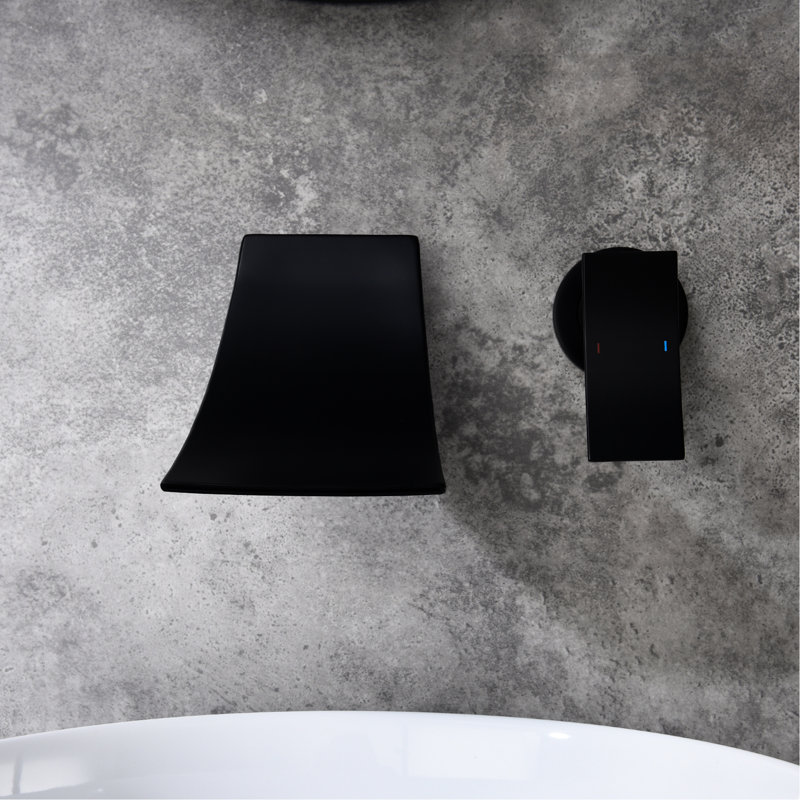 Wall Mount Widespread Bathroom Tap In Matte Black, Generous Spout, Accurate Control Of Water Flow And Temperature, Ideal For Use Black Faucet Mount, Vast Waterfall Style Precise Temperature Rate,