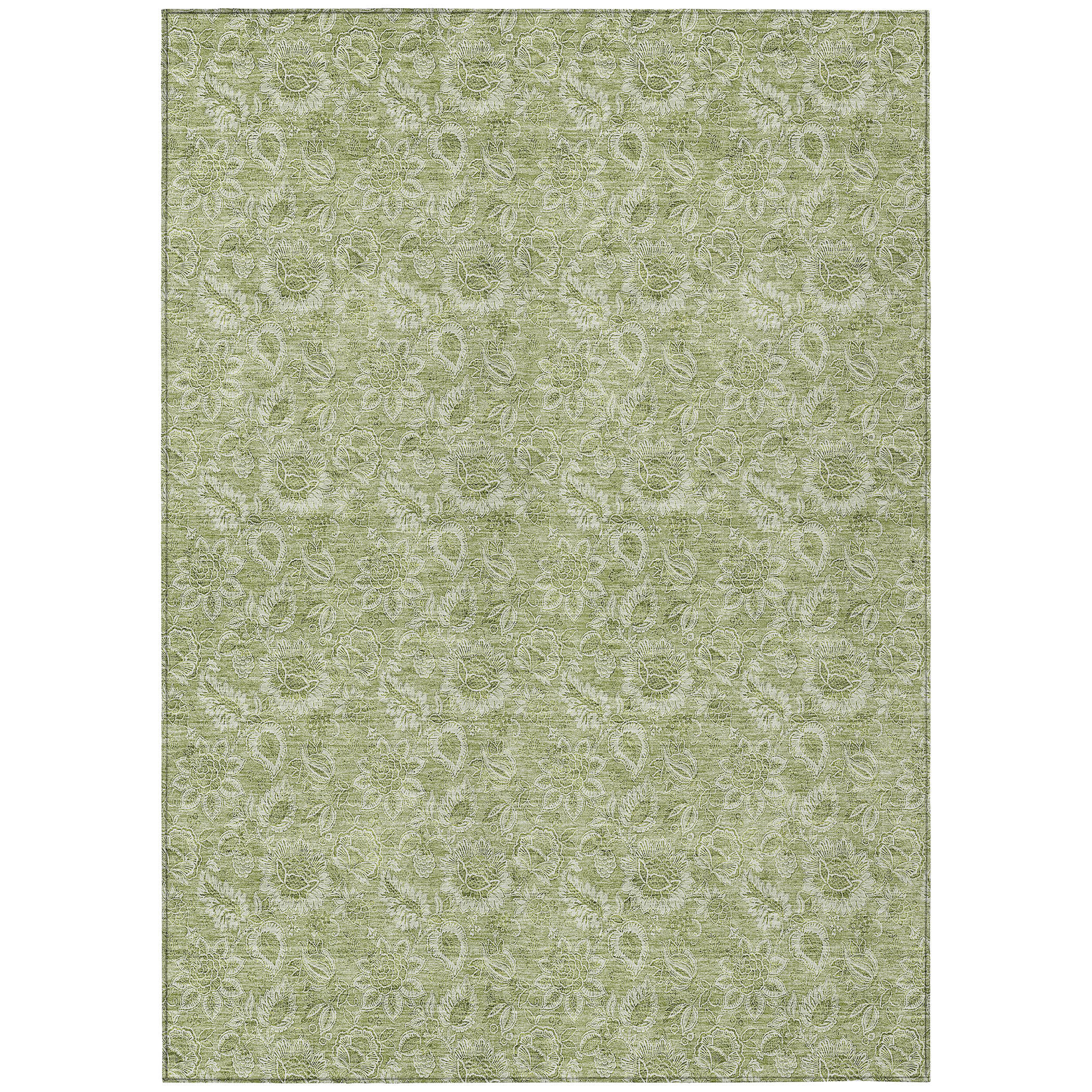HomeRoots 10' X 14' Green Floral Washable Indoor Outdoor Area Rug | Wayfair