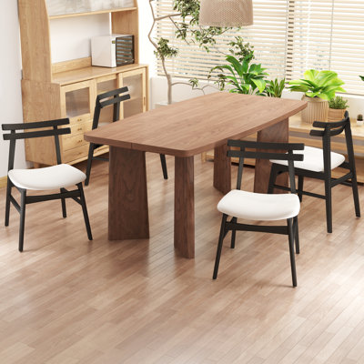 Modern Rectangular Dining Set With Upholstered Chairs With Backrest For Kitchen, Living Room, Dining Room