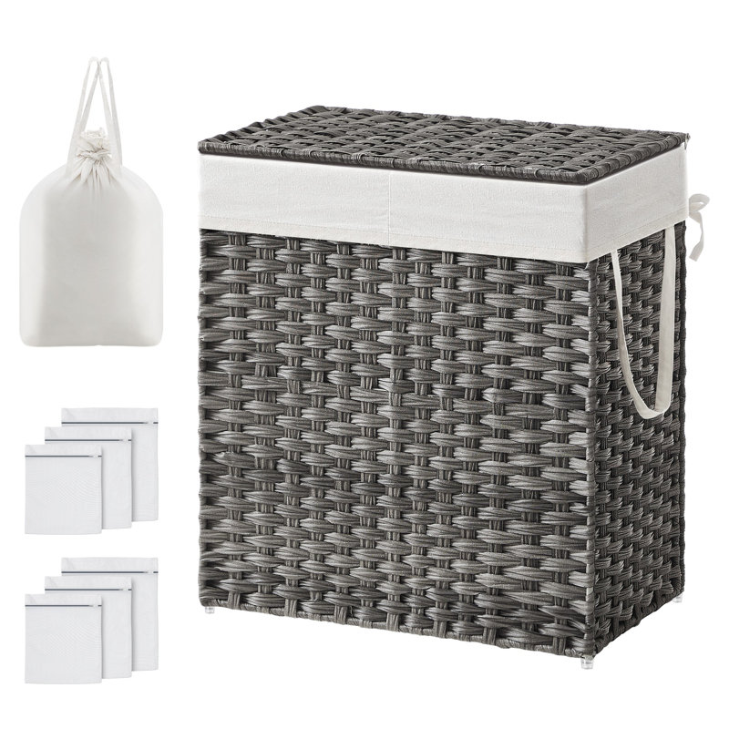 Panier à linge 110l avec 2 sacs de doublure amovibles, Gris