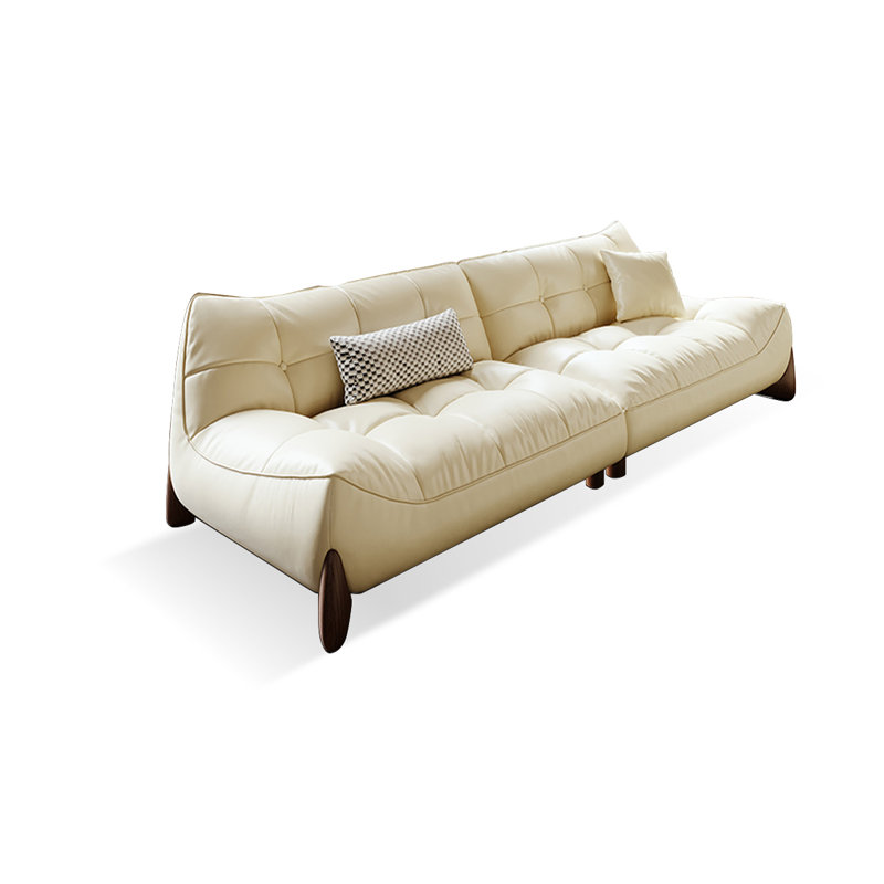 Canapé modulaire en cuir véritable blanc crème, 4, H 27,56 po x l 110,24 po x P 38,58 po