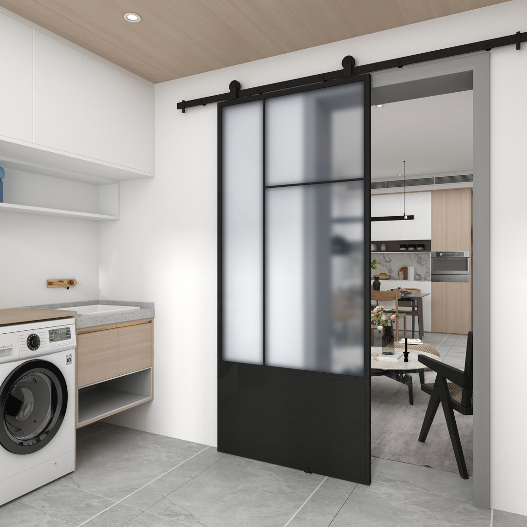 Glass and Metal Cicero Barn Door with Installation Hardware Kit Renin