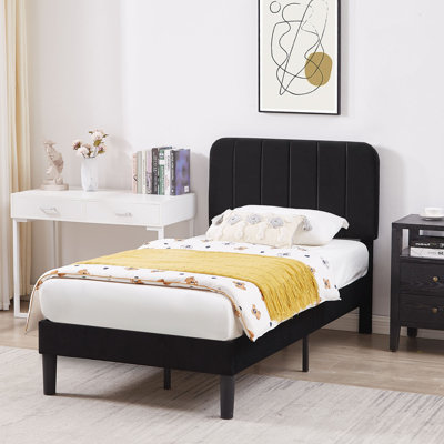 Structure de lit tapissier Auxter avec tête de lit ajustable sans sommier tapissier
