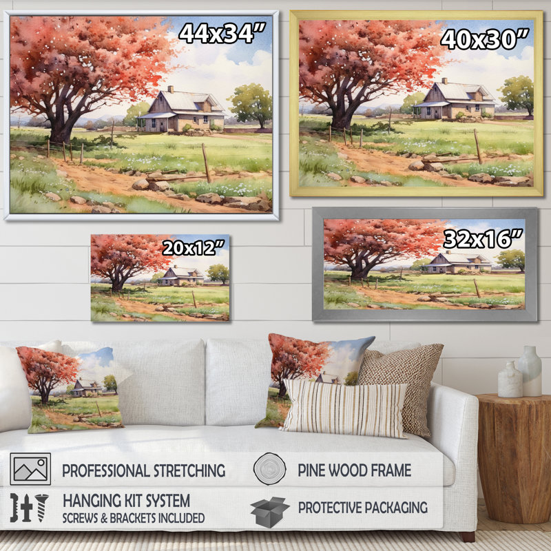 Coral Oak Tree At The Farm II sur impression sur toile, Cadre flottant noir, H 12 po x l 20 po x P 1 po