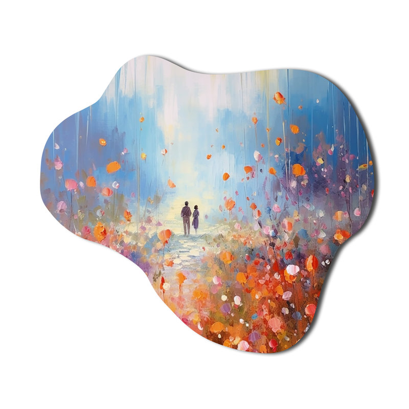 Gaddis - Couple, reproduction d'art asymétrique, art mural en métal bleu nuage, H 28 po x l 25 po