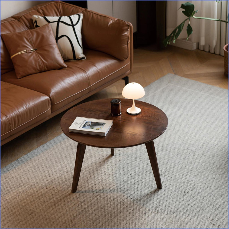Table basse 100% chêne massif noyer pour le salon, facile à nettoyer et durable avec coins arrondis