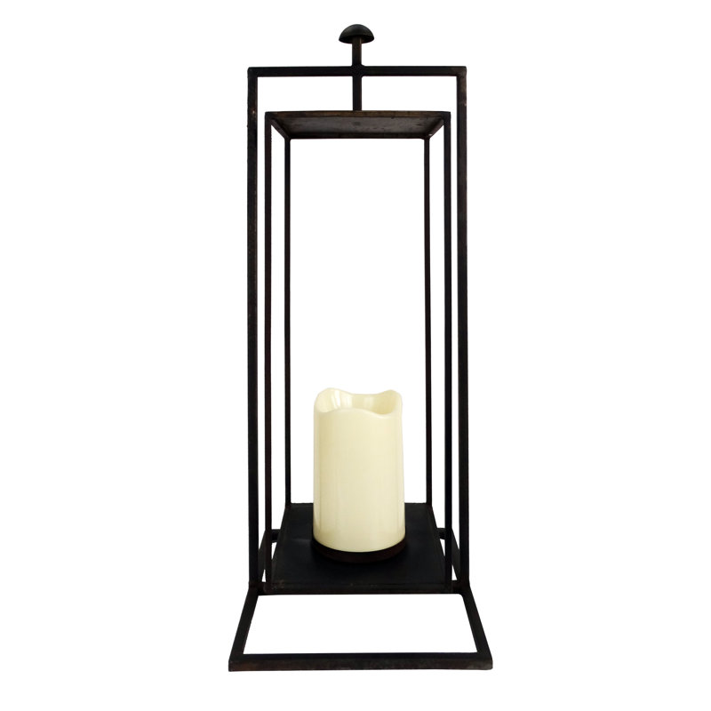 25" Tall Black Steel Rectangular Candle Lantern for Outdoor Use