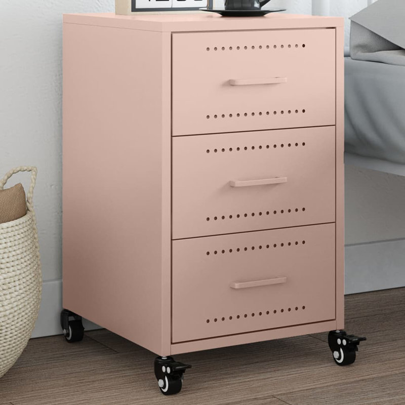 Aneyah 36cm W Steel Bedside Table, Pink
