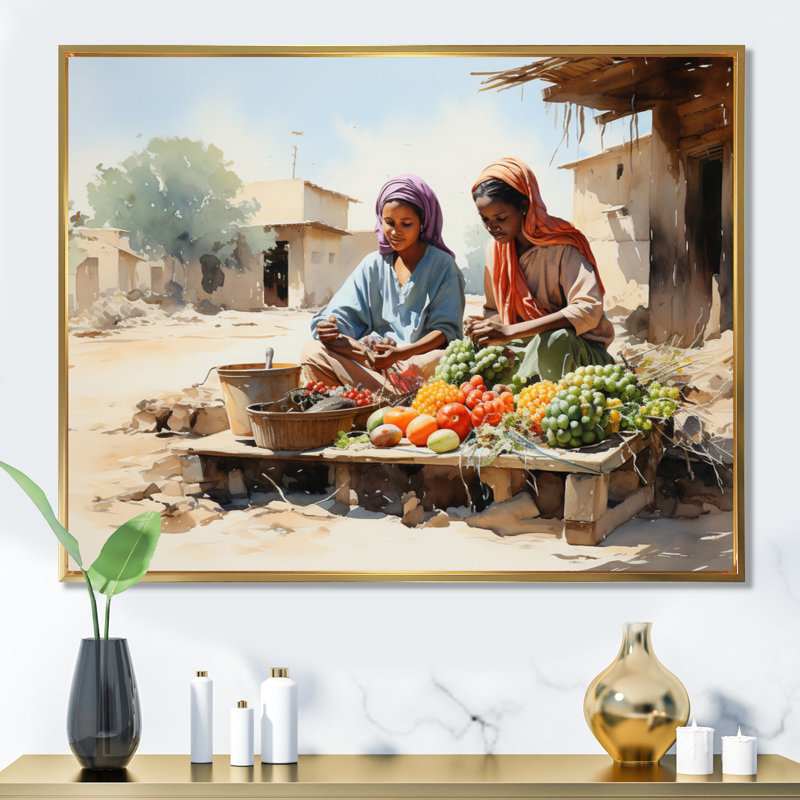 «African Woman at Market I - People», reproduction d'art mural, Cadre flottant doré, H 30 po x l 40 po x P 1,5 po