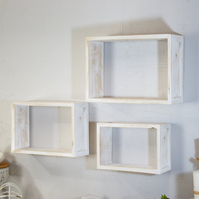 Ensemble de 3 tablettes murales blanches en bois 16 po