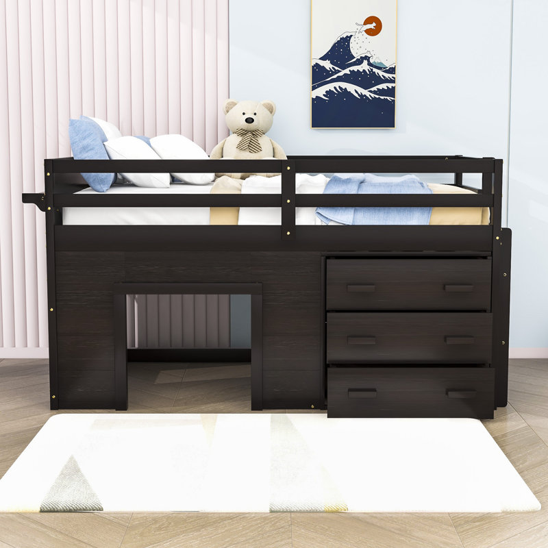 Dianira Kids Twin Loft Bed with Drawers, Espresso