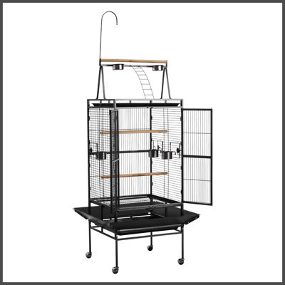 Cage à oiseaux, 32,7 x 31,1 x 82,7 pouces, toit plat ouvert, cage à oiseaux en fer forgé avec perchoirs, plateau coulissant, mangeoires en plastique, pour cockatiel, perruche moine, perroquet Amazon, perroquet gris d'Afrique