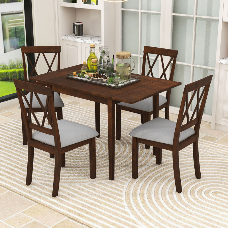 Ensemble de table de salle à manger extensible 5 pièces avec rallonge et 4 chaises rembourrées, Brun