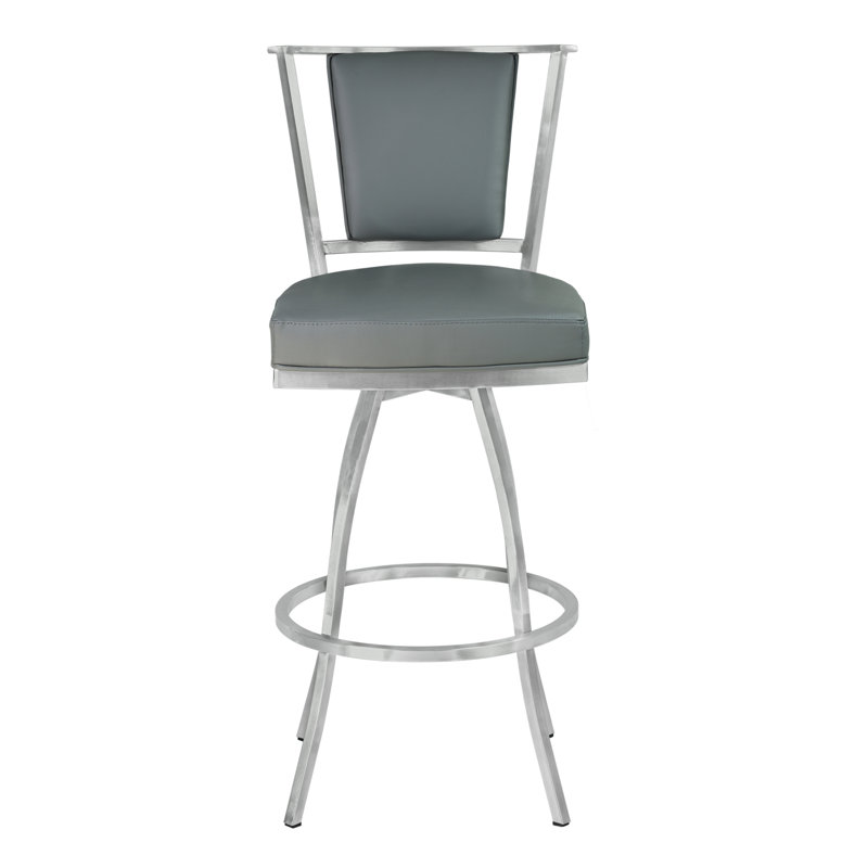 Borrelli Swivel 26 in. Walnut Wood and Steel Metal Counter Height Bar Stool, Gray