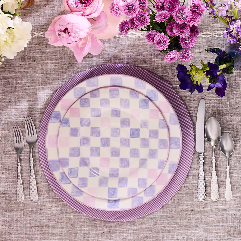 Pink Check Dinner Plate, Purple