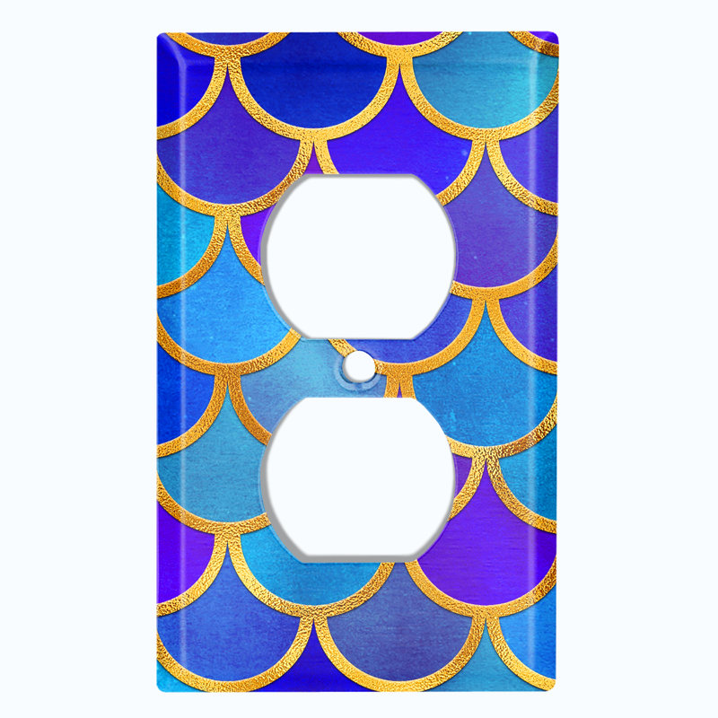 Patterned 1 - Gang Duplex Outlet Standard Wall Plate, Blue/Teal