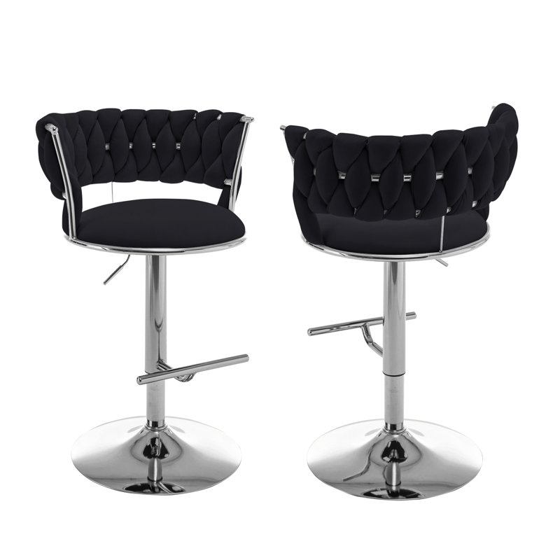 Mamduh Swivel Upholstered Adjustable Height Counter Stool with Metal Frame, Black