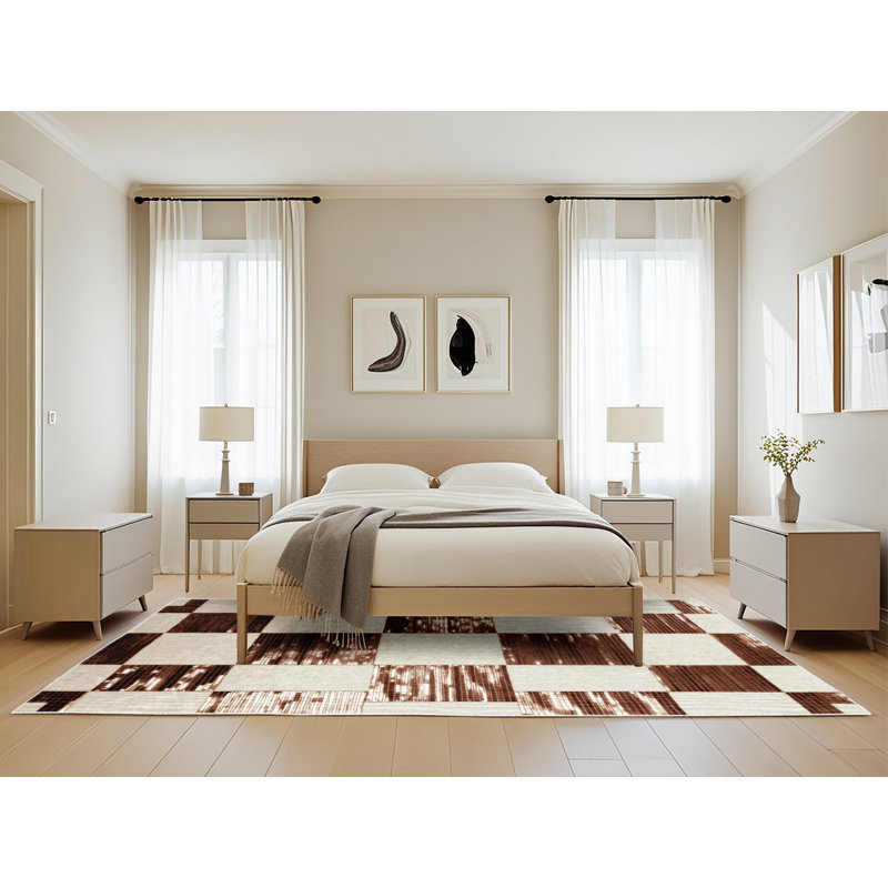 Tapis botanique brun lavable à la machine, Rectangle 5 pi x 8 pi