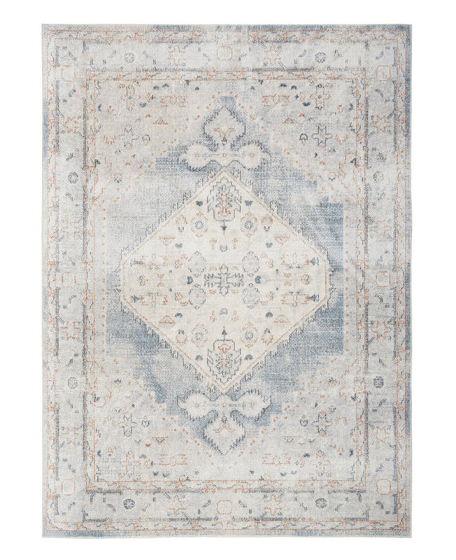 8' Light Blue Oriental Power Loom Distressed Washable Runner Rug