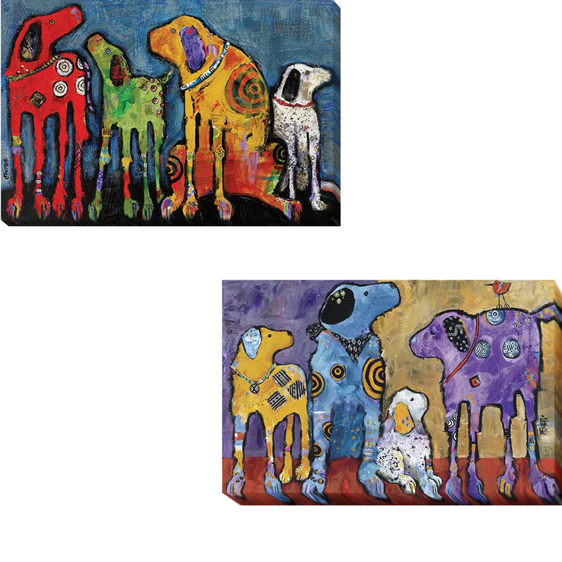 «Best Friends and Cast of Char Personnages», ensemble de 2 reproductions de peintures à l'acrylique sur toile tendue