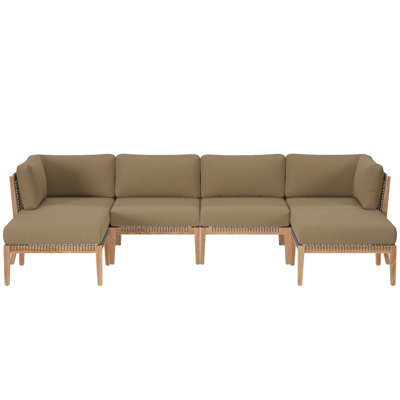 Modway Clearwater Outdoor Patio Teak Wood 6-Piece Sectional Sofa by Modway