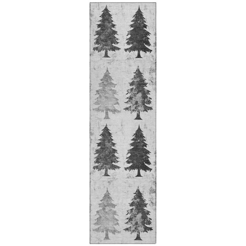 Machine Washable Indoor/Outdoor Christmas Tree Xhevrie Gray Rug, Runner 2'3" x 7'6"