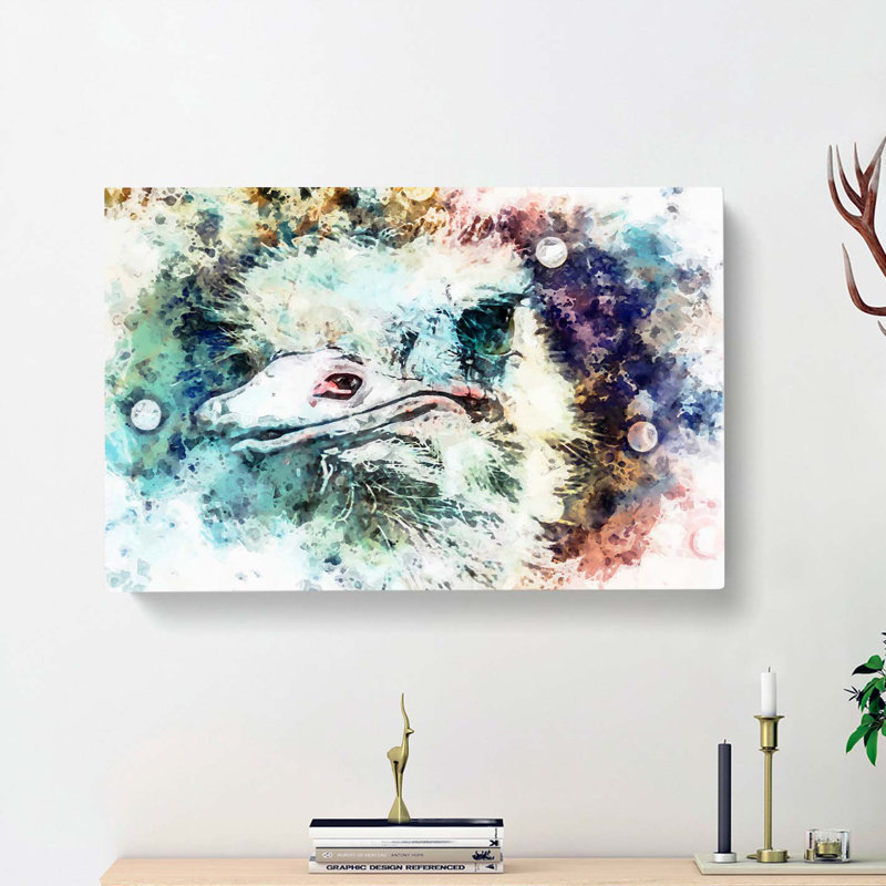 Curious Ostrich In Abstract - Wrapped Canvas Painting, 35cm H x 50cm W x 3cm D