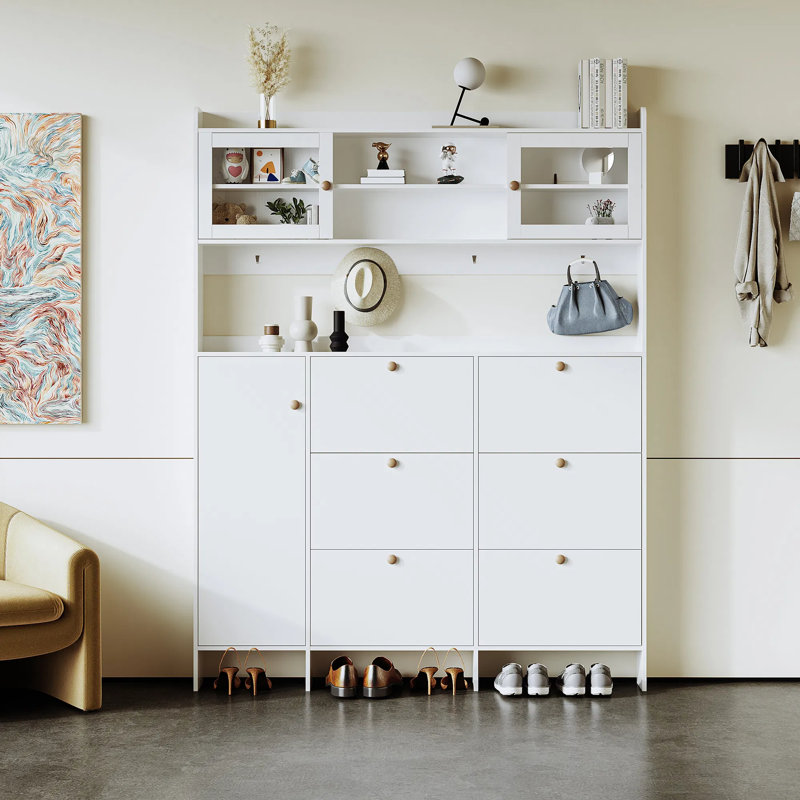 Multifunctional Shoe Cabinet with Storage Shelves and 6 Flip Drawers