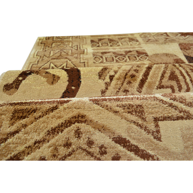 Tapis en polypropylène brun / crème Genieve, Tapis de couloir de 2 pi x 7 pi
