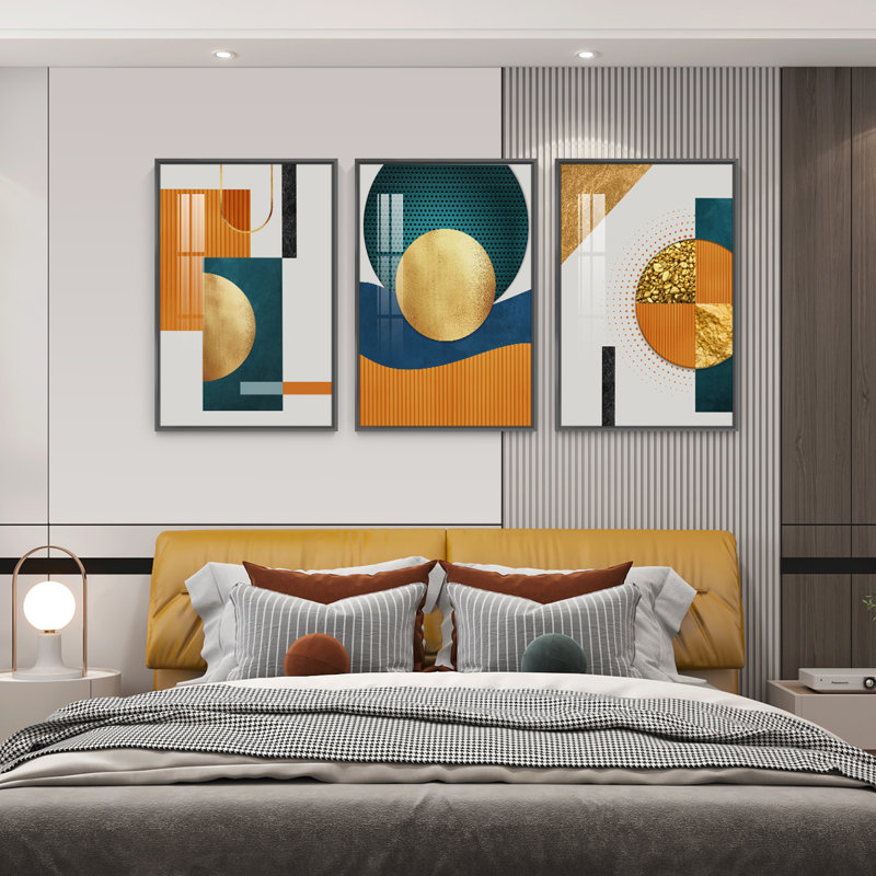 Luxueux aluminium encadré, ensemble de 3 reproductions d'art encadrées sur toile, H 16,3 po x l 36,3 po x P 1,65 po, Noir
