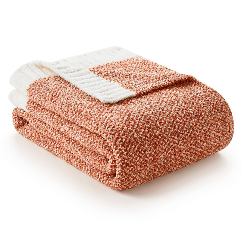  Jeté tricoté réversible Heather Knit, L 60 po x l 50 po, Orange