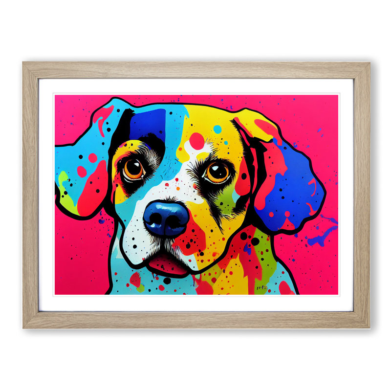 Colourful Dog Vol.3 Abstract - Framed Print, 25cm H x 34cm W x 2cm D, Oak